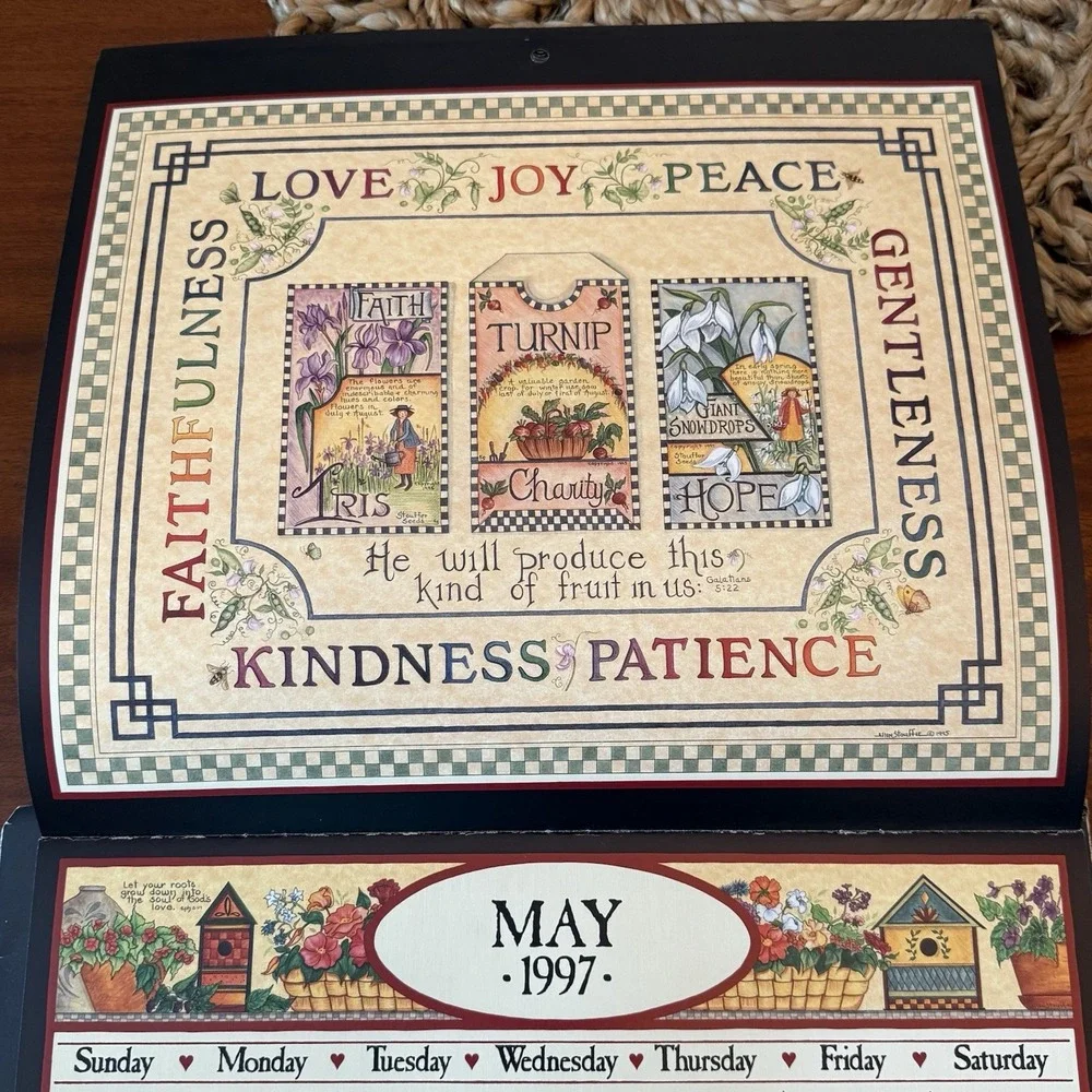 1997 Country Sampler Calendar – Peaceable Kingdom – 12x12 – Folk Art Cottagecore